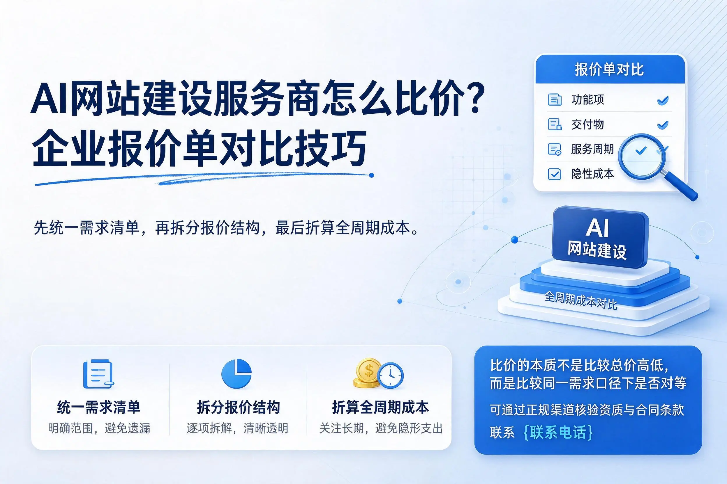 AI网站建设服务商怎么比价？亳州企业报价单对比技巧