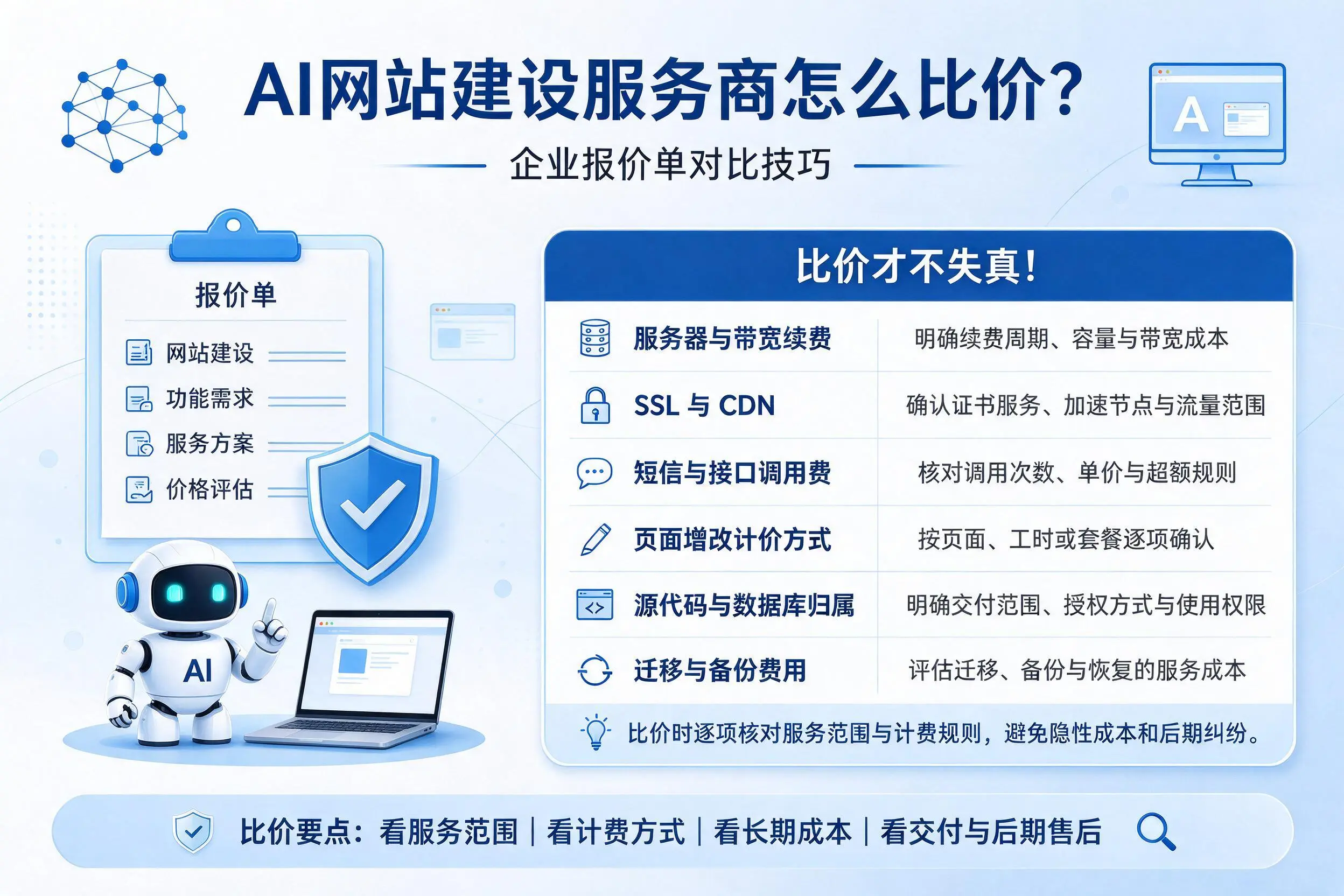 AI网站建设服务商怎么比价？亳州企业报价单对比技巧