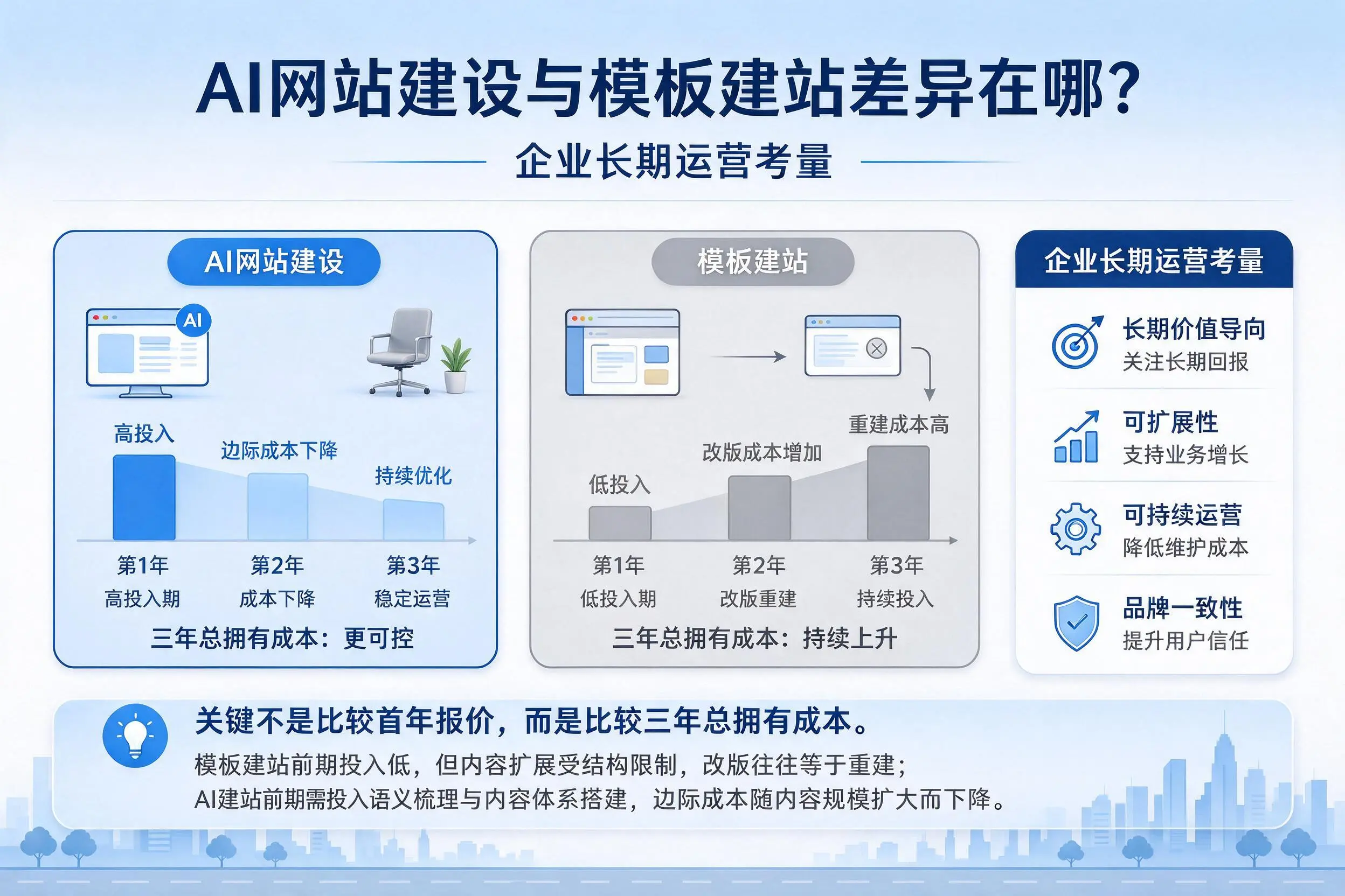 AI网站建设与模板建站差异在哪？亳州企业长期运营考量